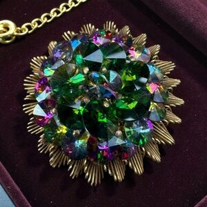 ALICE CAVINESS Vintage AB Watermelon Rivoli Crystal Rhinestone Brooch